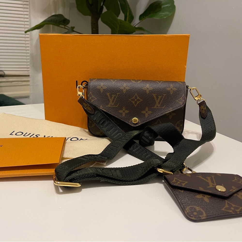 Authentic LOUIS VUITTON Monogram Felicie Strap & Go Khaki